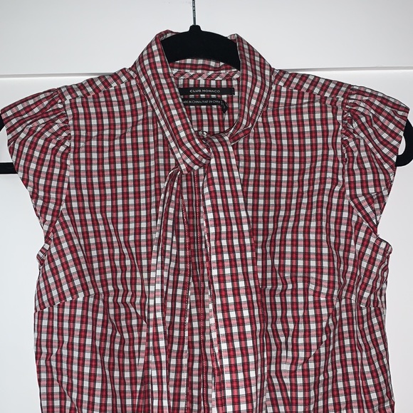 Club Monaco Plaid Cap Sleeve Shirt - Picture 3 of 7